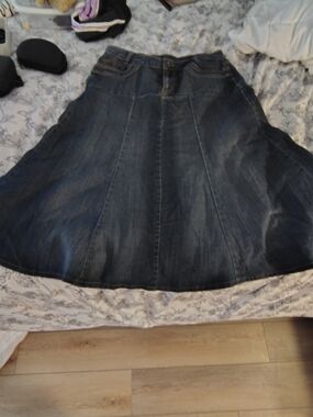 Baccini Dark Blue Paneled Denim A-Line Skirt